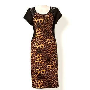 NWOT Sexy Leopard Printed Dress with Lace See-thru Back Knee Length